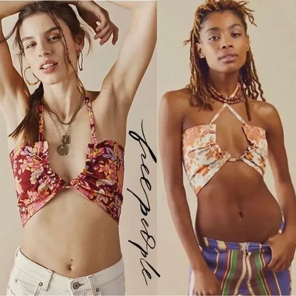 NWT Free People Summer Of Love Bandeau in Wine and Natural - Picture 1 of 15